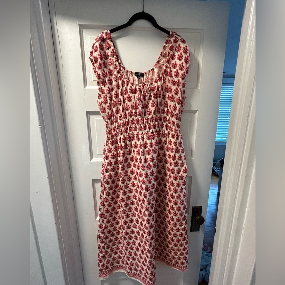 J Crew Cap-Sleeve Midi Dress Block Print Linen size M
